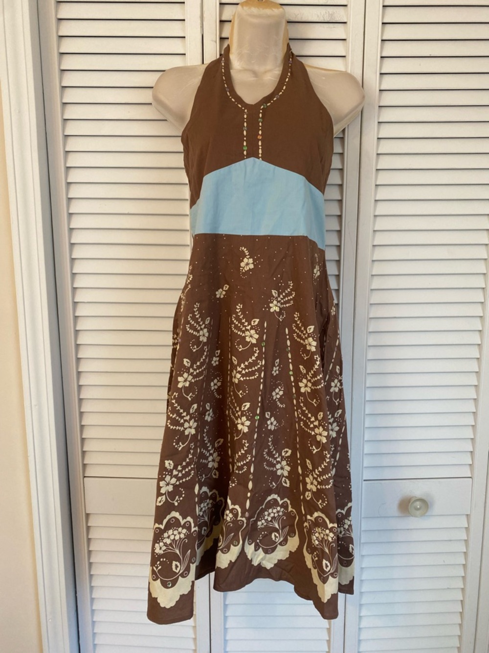 Vintage Y2K Hype Babydoll Dress Size 16 Sequin Halter Brown Festival Fairy Indie